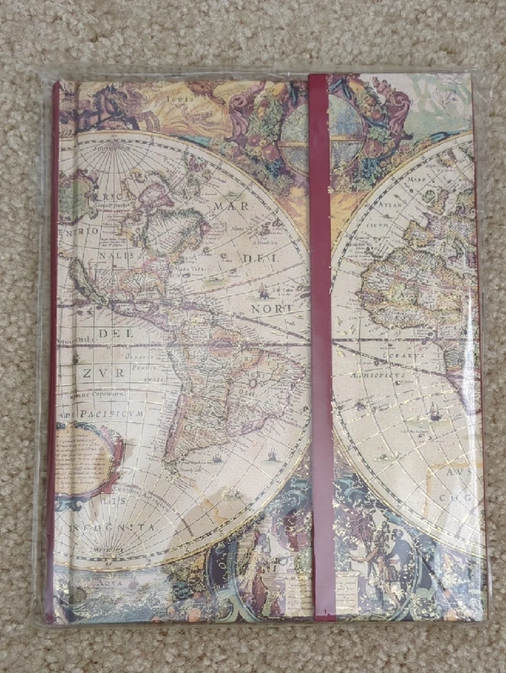 Vintage World Map Hardcover Journal - Red Accent